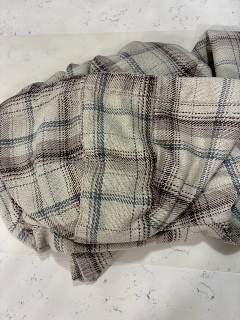 KUHL Kleo Taupe/Brown/Blue Plaid Twill Long Sleeve Hooded Shacket Women M NEW - Picture 7 of 15